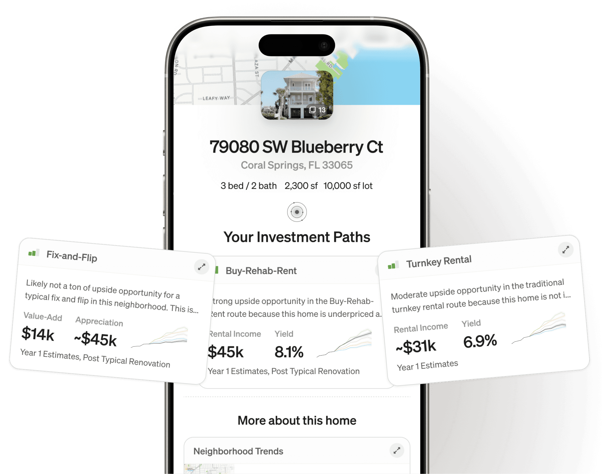 Frontflip app showing property investment analysis